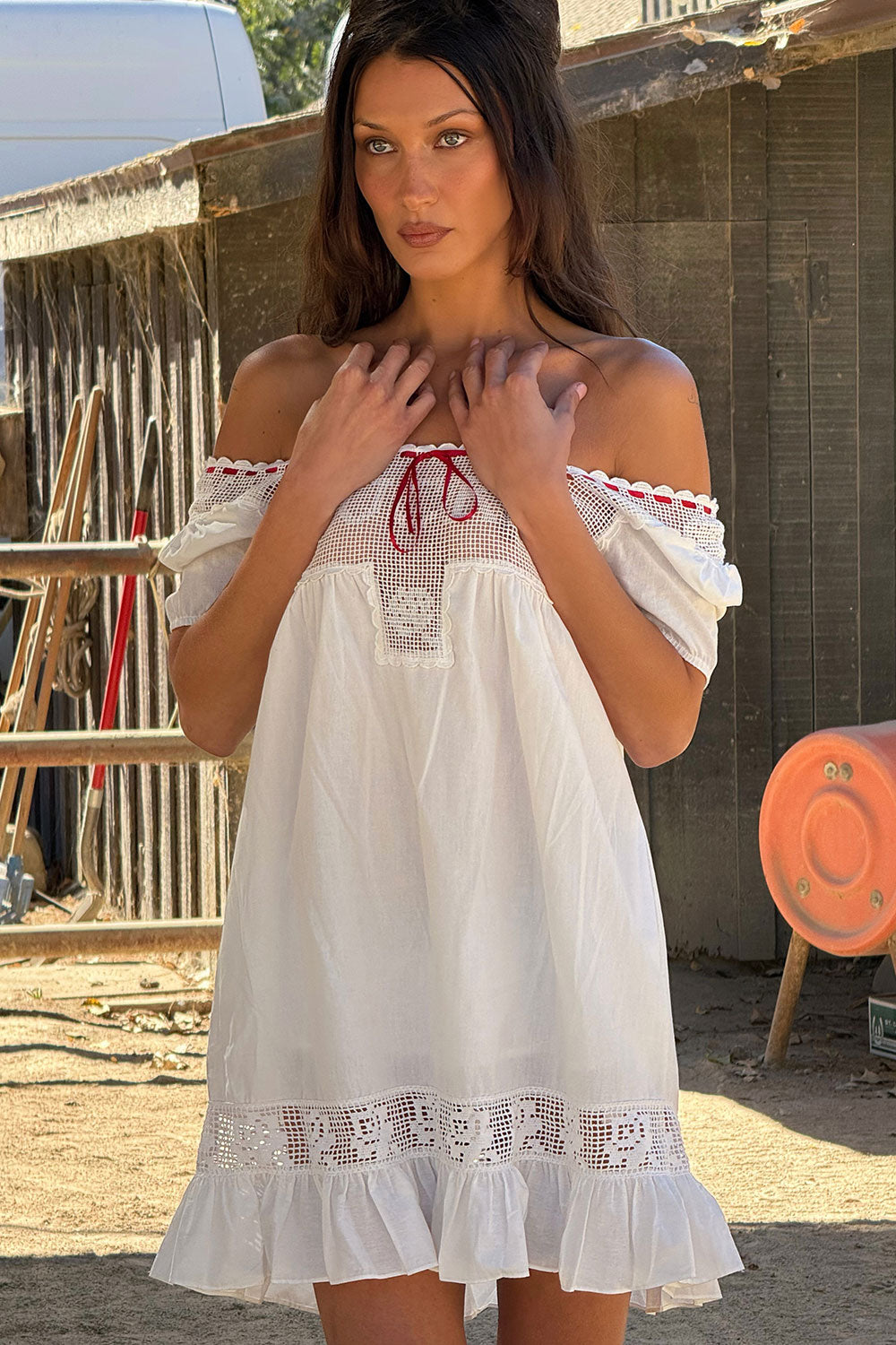 x BELLA HADID Western Poplin Mini Dress  White